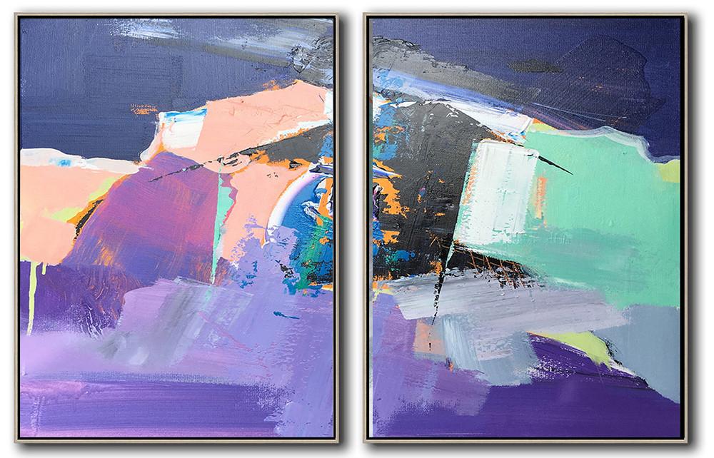 Hand-painted Set of 2 Contemporary Art on canvas - Modern Paintings Large